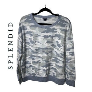 0150W.‎ SPLENDID LONG SLEEVE JERSEY SWEATER BLUE CAMO IN COLOR SIZE MEDIUM